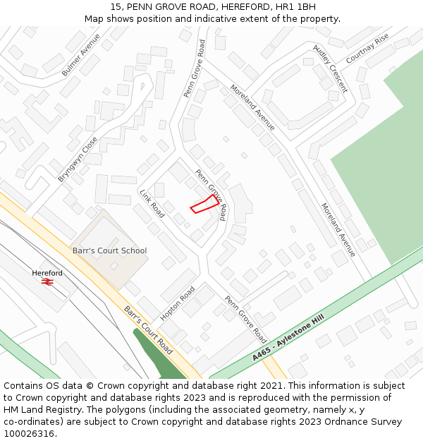 15, PENN GROVE ROAD, HEREFORD, HR1 1BH: Location map and indicative extent of plot