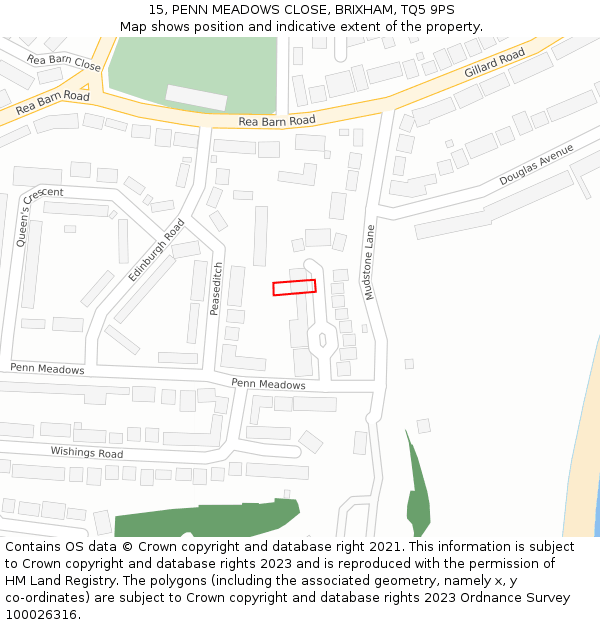 15, PENN MEADOWS CLOSE, BRIXHAM, TQ5 9PS: Location map and indicative extent of plot
