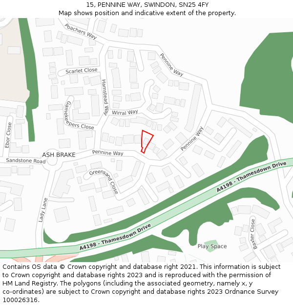 15, PENNINE WAY, SWINDON, SN25 4FY: Location map and indicative extent of plot