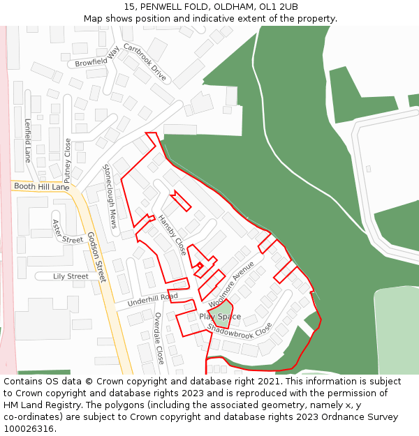 15, PENWELL FOLD, OLDHAM, OL1 2UB: Location map and indicative extent of plot