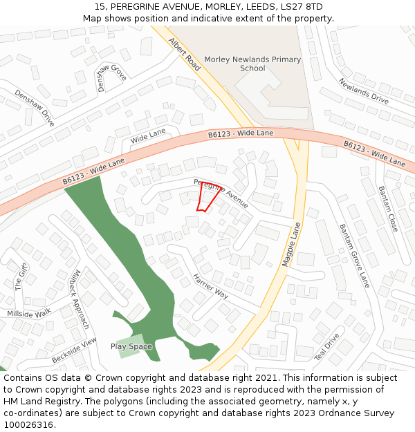 15, PEREGRINE AVENUE, MORLEY, LEEDS, LS27 8TD: Location map and indicative extent of plot