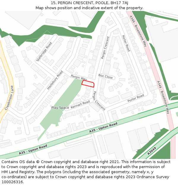 15, PERGIN CRESCENT, POOLE, BH17 7AJ: Location map and indicative extent of plot