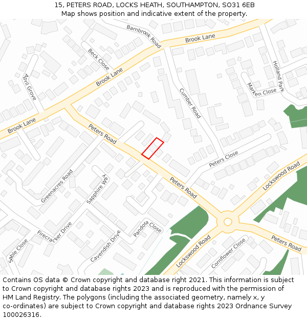 15, PETERS ROAD, LOCKS HEATH, SOUTHAMPTON, SO31 6EB: Location map and indicative extent of plot
