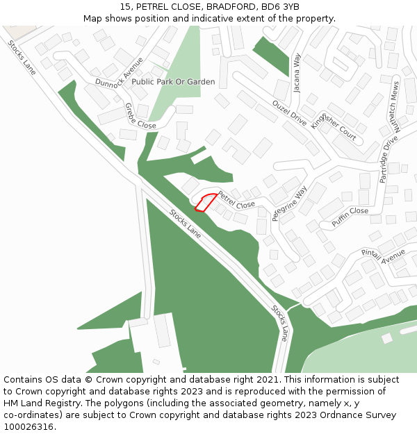 15, PETREL CLOSE, BRADFORD, BD6 3YB: Location map and indicative extent of plot