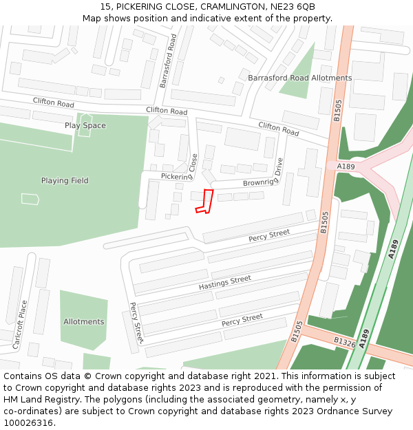 15, PICKERING CLOSE, CRAMLINGTON, NE23 6QB: Location map and indicative extent of plot