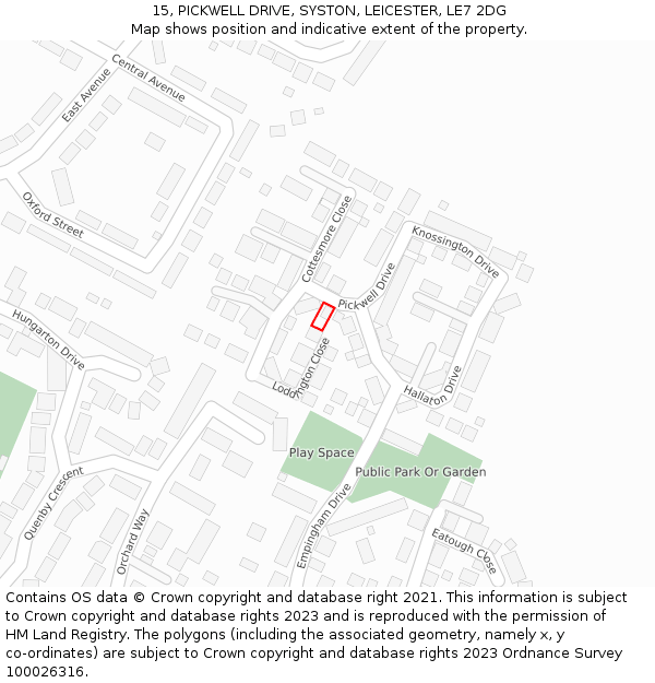 15, PICKWELL DRIVE, SYSTON, LEICESTER, LE7 2DG: Location map and indicative extent of plot