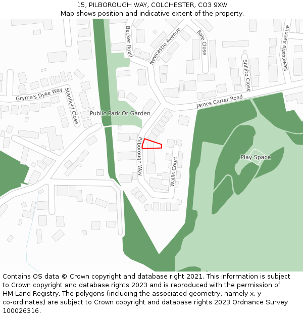 15, PILBOROUGH WAY, COLCHESTER, CO3 9XW: Location map and indicative extent of plot