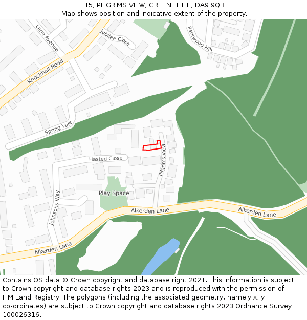 15, PILGRIMS VIEW, GREENHITHE, DA9 9QB: Location map and indicative extent of plot