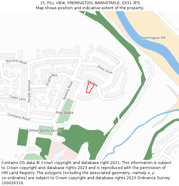 15, PILL VIEW, FREMINGTON, BARNSTAPLE, EX31 3FS: Location map and indicative extent of plot