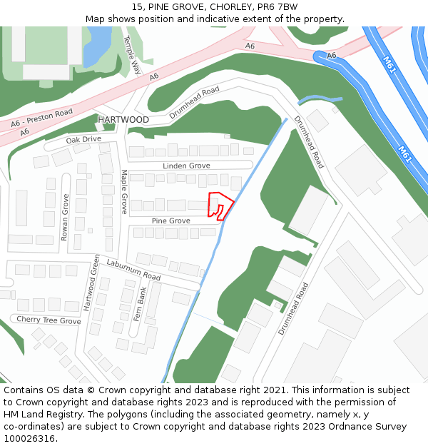 15, PINE GROVE, CHORLEY, PR6 7BW: Location map and indicative extent of plot