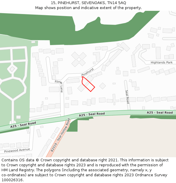 15, PINEHURST, SEVENOAKS, TN14 5AQ: Location map and indicative extent of plot