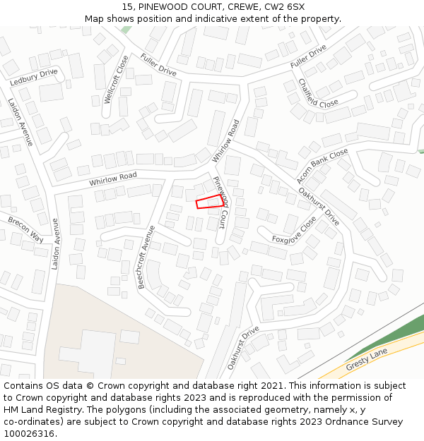 15, PINEWOOD COURT, CREWE, CW2 6SX: Location map and indicative extent of plot