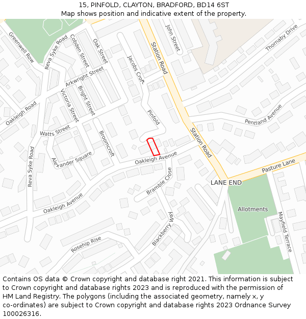15, PINFOLD, CLAYTON, BRADFORD, BD14 6ST: Location map and indicative extent of plot