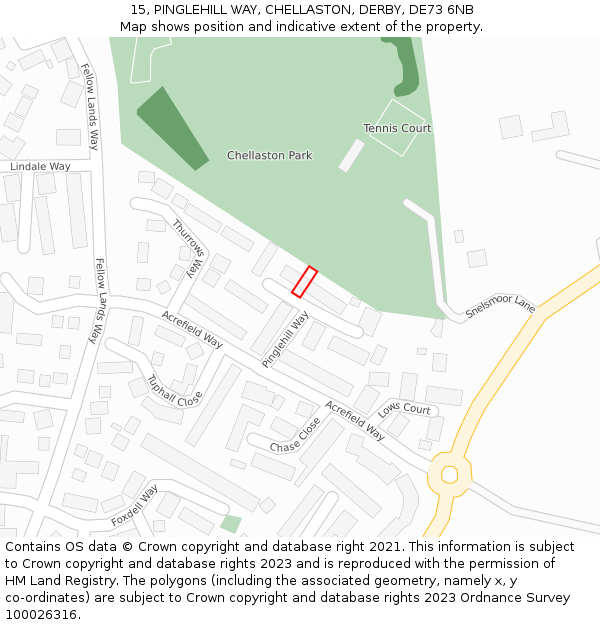 15, PINGLEHILL WAY, CHELLASTON, DERBY, DE73 6NB: Location map and indicative extent of plot