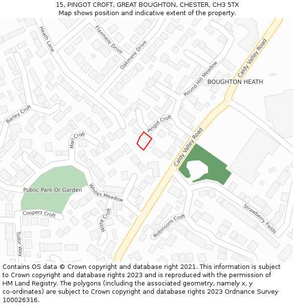 15, PINGOT CROFT, GREAT BOUGHTON, CHESTER, CH3 5TX: Location map and indicative extent of plot