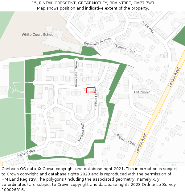 15, PINTAIL CRESCENT, GREAT NOTLEY, BRAINTREE, CM77 7WR: Location map and indicative extent of plot