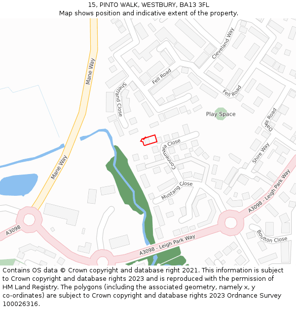 15, PINTO WALK, WESTBURY, BA13 3FL: Location map and indicative extent of plot