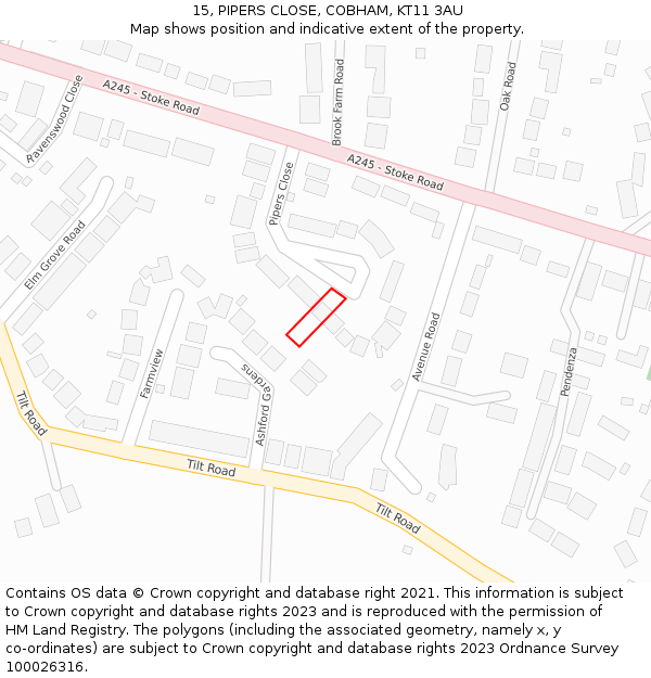15, PIPERS CLOSE, COBHAM, KT11 3AU: Location map and indicative extent of plot