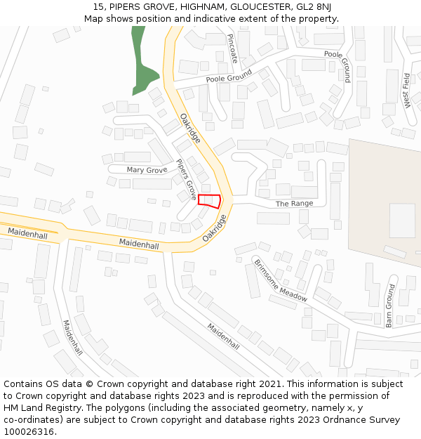 15, PIPERS GROVE, HIGHNAM, GLOUCESTER, GL2 8NJ: Location map and indicative extent of plot