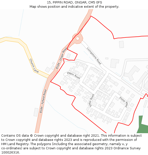 15, PIPPIN ROAD, ONGAR, CM5 0FS: Location map and indicative extent of plot