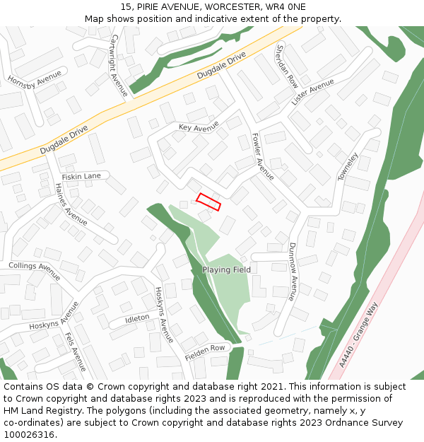 15, PIRIE AVENUE, WORCESTER, WR4 0NE: Location map and indicative extent of plot