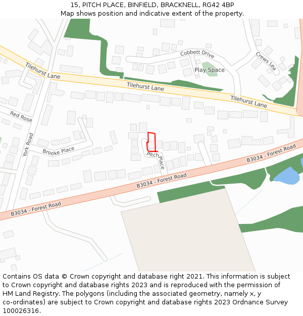 15, PITCH PLACE, BINFIELD, BRACKNELL, RG42 4BP: Location map and indicative extent of plot