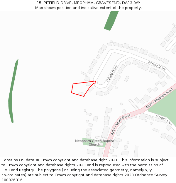 15, PITFIELD DRIVE, MEOPHAM, GRAVESEND, DA13 0AY: Location map and indicative extent of plot