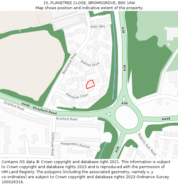 15, PLANETREE CLOSE, BROMSGROVE, B60 1AW: Location map and indicative extent of plot