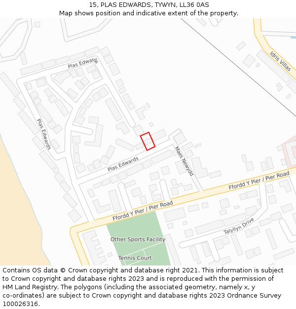 15, PLAS EDWARDS, TYWYN, LL36 0AS: Location map and indicative extent of plot