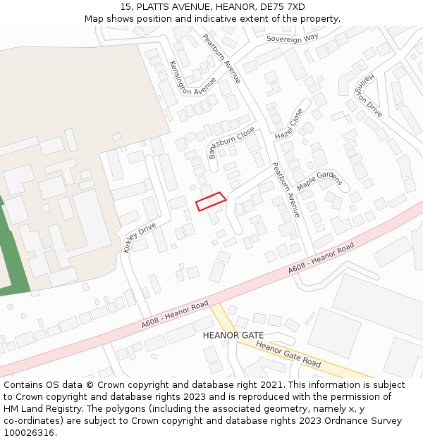 15, PLATTS AVENUE, HEANOR, DE75 7XD: Location map and indicative extent of plot