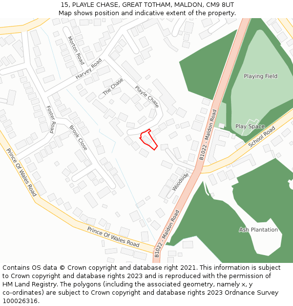 15, PLAYLE CHASE, GREAT TOTHAM, MALDON, CM9 8UT: Location map and indicative extent of plot