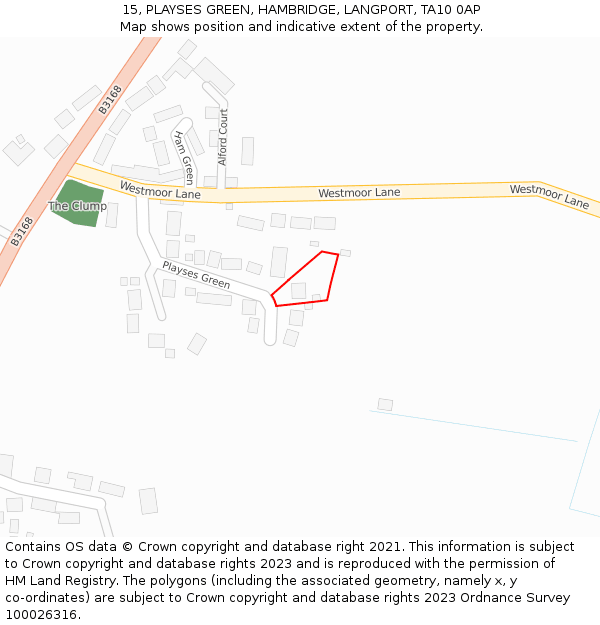 15, PLAYSES GREEN, HAMBRIDGE, LANGPORT, TA10 0AP: Location map and indicative extent of plot