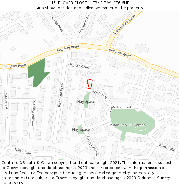 15, PLOVER CLOSE, HERNE BAY, CT6 6HF: Location map and indicative extent of plot