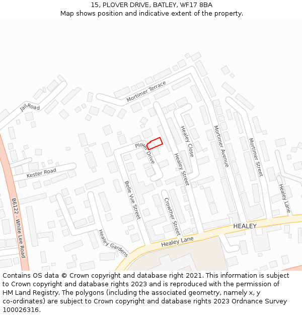 15, PLOVER DRIVE, BATLEY, WF17 8BA: Location map and indicative extent of plot