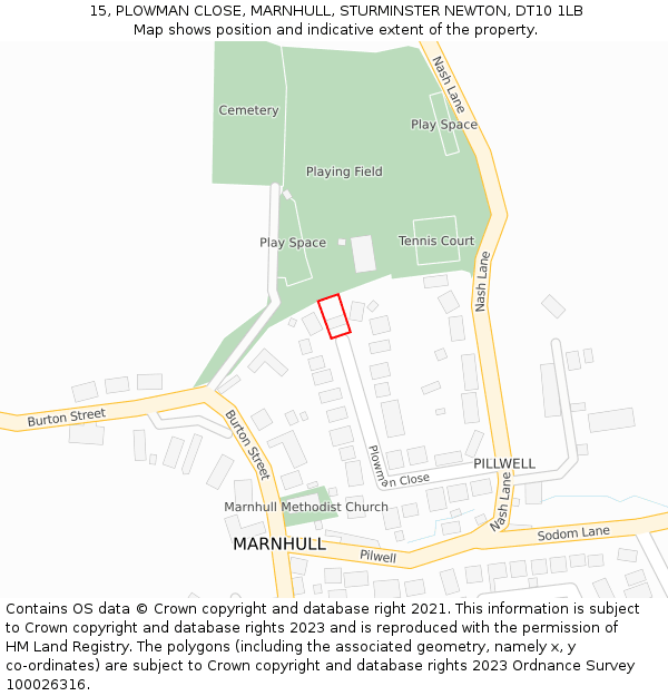 15, PLOWMAN CLOSE, MARNHULL, STURMINSTER NEWTON, DT10 1LB: Location map and indicative extent of plot