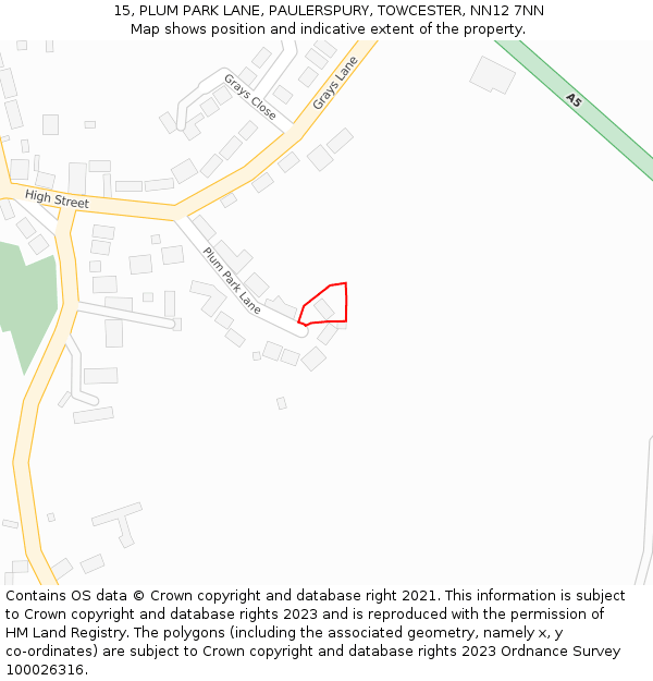 15, PLUM PARK LANE, PAULERSPURY, TOWCESTER, NN12 7NN: Location map and indicative extent of plot