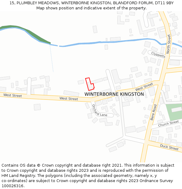 15, PLUMBLEY MEADOWS, WINTERBORNE KINGSTON, BLANDFORD FORUM, DT11 9BY: Location map and indicative extent of plot