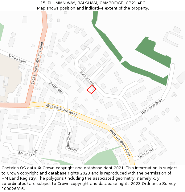 15, PLUMIAN WAY, BALSHAM, CAMBRIDGE, CB21 4EG: Location map and indicative extent of plot