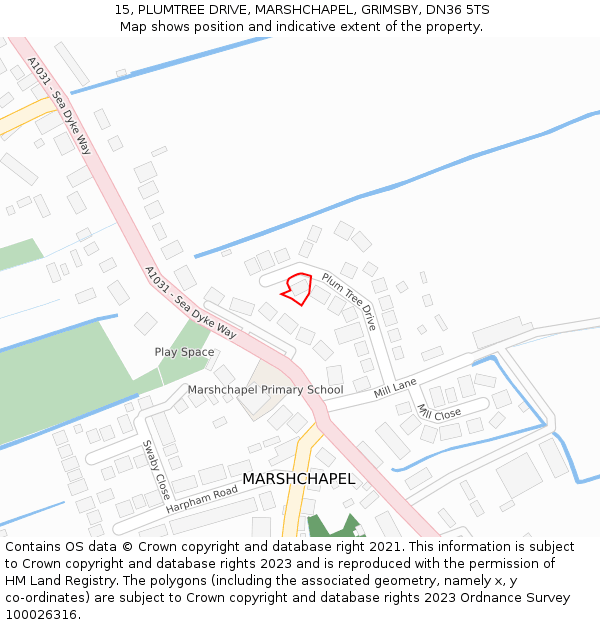 15, PLUMTREE DRIVE, MARSHCHAPEL, GRIMSBY, DN36 5TS: Location map and indicative extent of plot