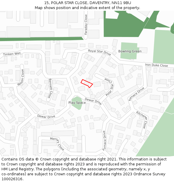 15, POLAR STAR CLOSE, DAVENTRY, NN11 9BU: Location map and indicative extent of plot