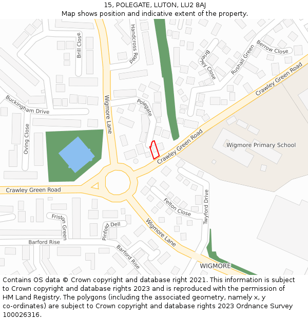 15, POLEGATE, LUTON, LU2 8AJ: Location map and indicative extent of plot