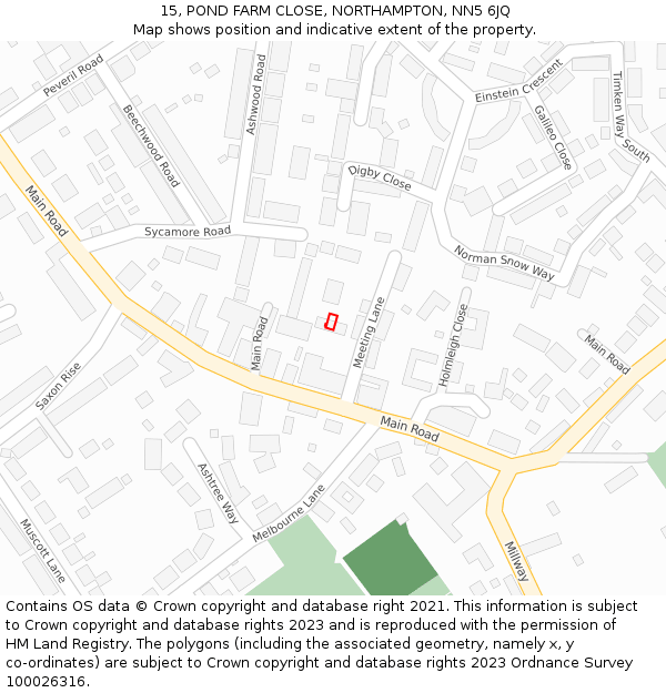 15, POND FARM CLOSE, NORTHAMPTON, NN5 6JQ: Location map and indicative extent of plot
