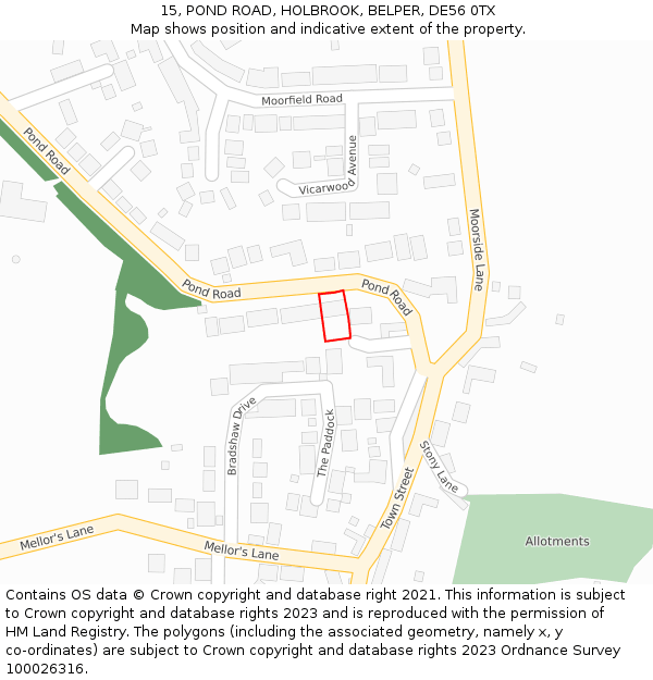 15, POND ROAD, HOLBROOK, BELPER, DE56 0TX: Location map and indicative extent of plot