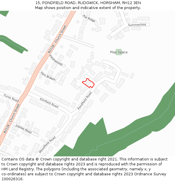 15, PONDFIELD ROAD, RUDGWICK, HORSHAM, RH12 3EN: Location map and indicative extent of plot