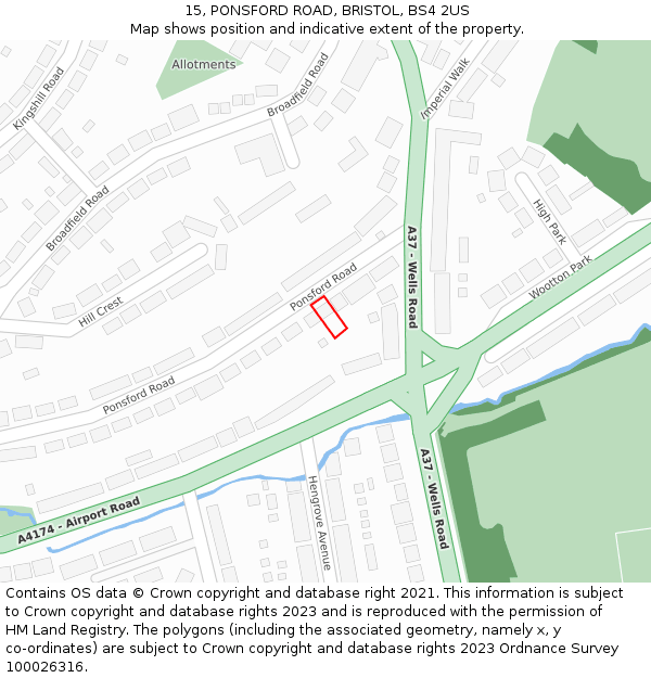 15, PONSFORD ROAD, BRISTOL, BS4 2US: Location map and indicative extent of plot