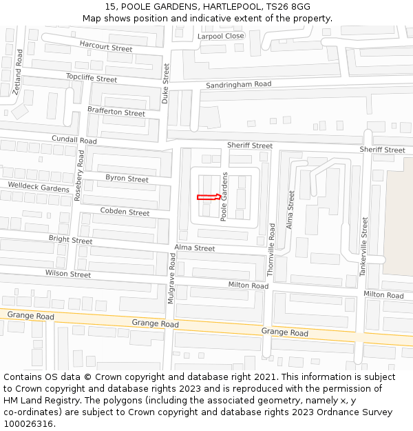 15, POOLE GARDENS, HARTLEPOOL, TS26 8GG: Location map and indicative extent of plot