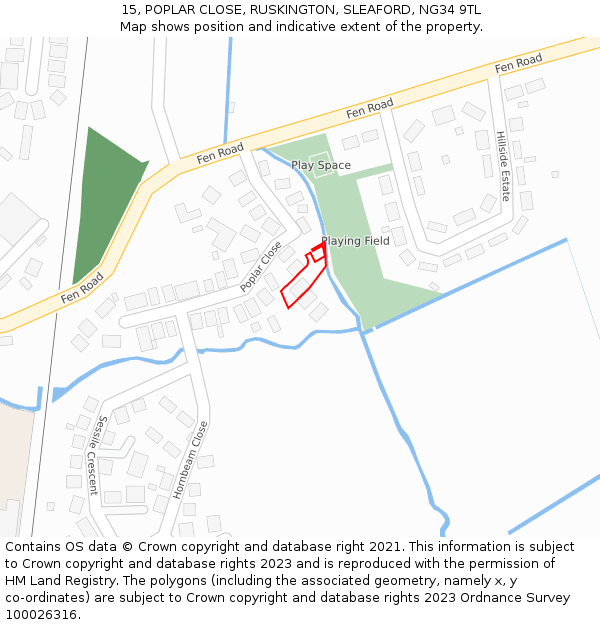 15, POPLAR CLOSE, RUSKINGTON, SLEAFORD, NG34 9TL: Location map and indicative extent of plot