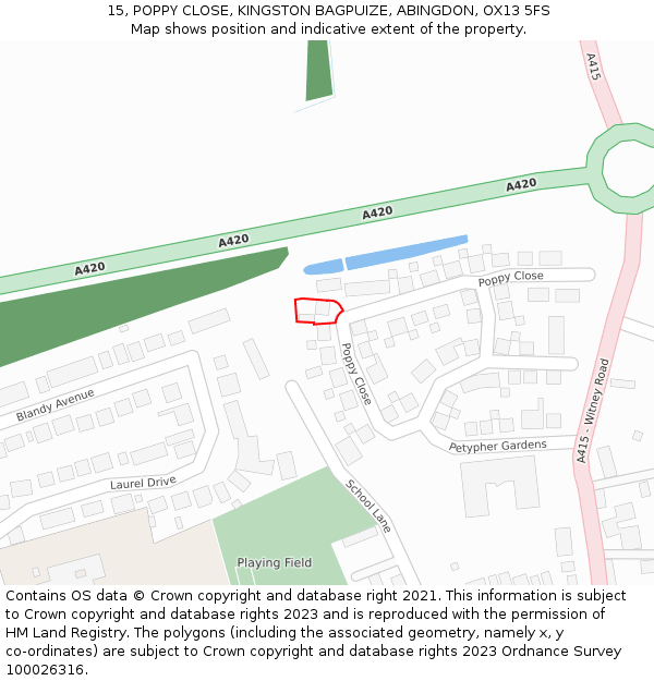 15, POPPY CLOSE, KINGSTON BAGPUIZE, ABINGDON, OX13 5FS: Location map and indicative extent of plot