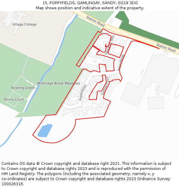 15, POPPYFIELDS, GAMLINGAY, SANDY, SG19 3DG: Location map and indicative extent of plot