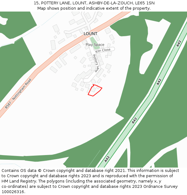 15, POTTERY LANE, LOUNT, ASHBY-DE-LA-ZOUCH, LE65 1SN: Location map and indicative extent of plot